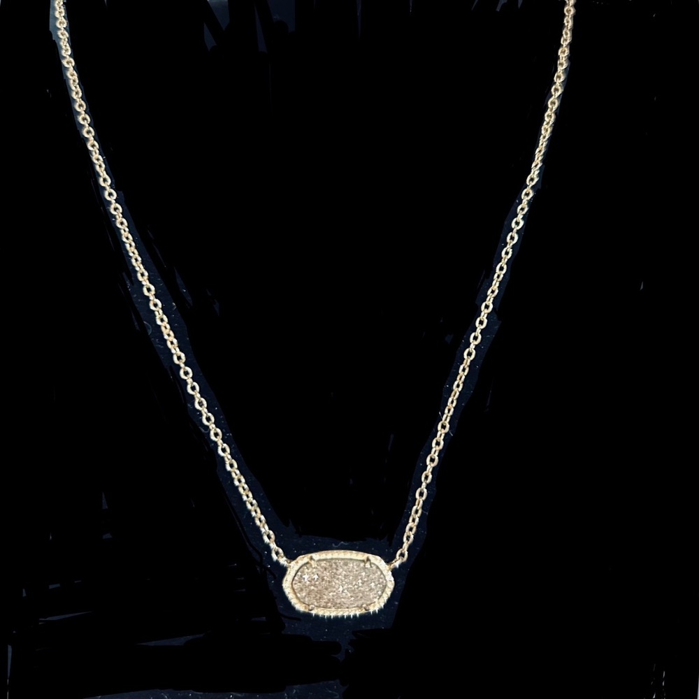 Kendra Scott Elisa Gold Tone Necklace Platinum Drusy Oval Pendant